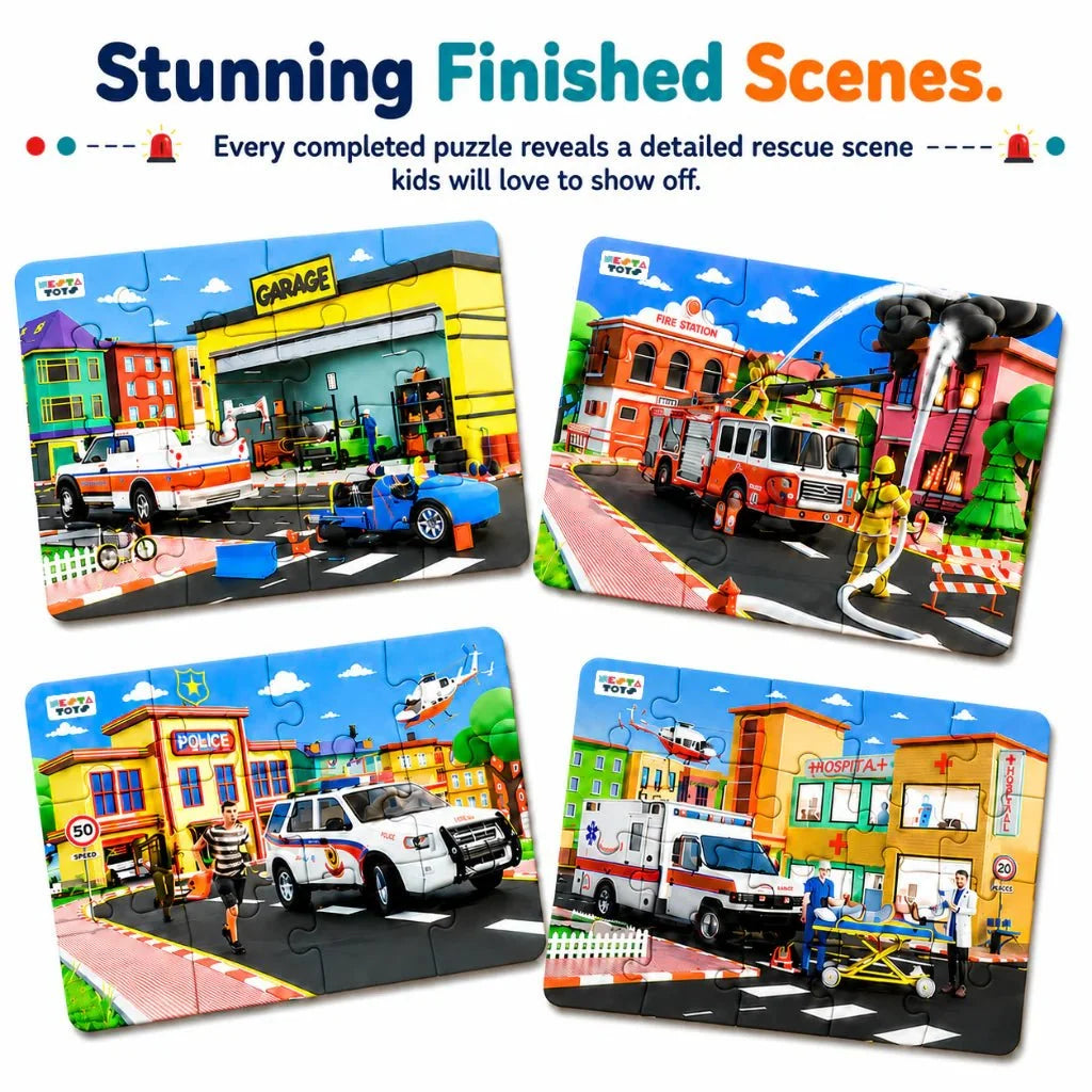 4 in 1 Jigsaw Puzzle - Emergency Vehicles (9 Pcs - 20 Pcs)