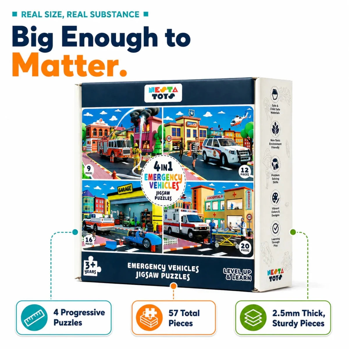 4 in 1 Jigsaw Puzzle - Emergency Vehicles (9 Pcs - 20 Pcs)
