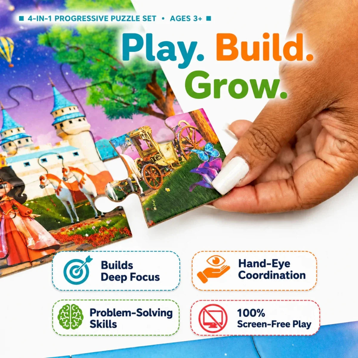 Enchantia - 4 in 1 Level Up & Learn Jigsaw Puzzle (9 Pcs - 20 Pcs) - Free Gift