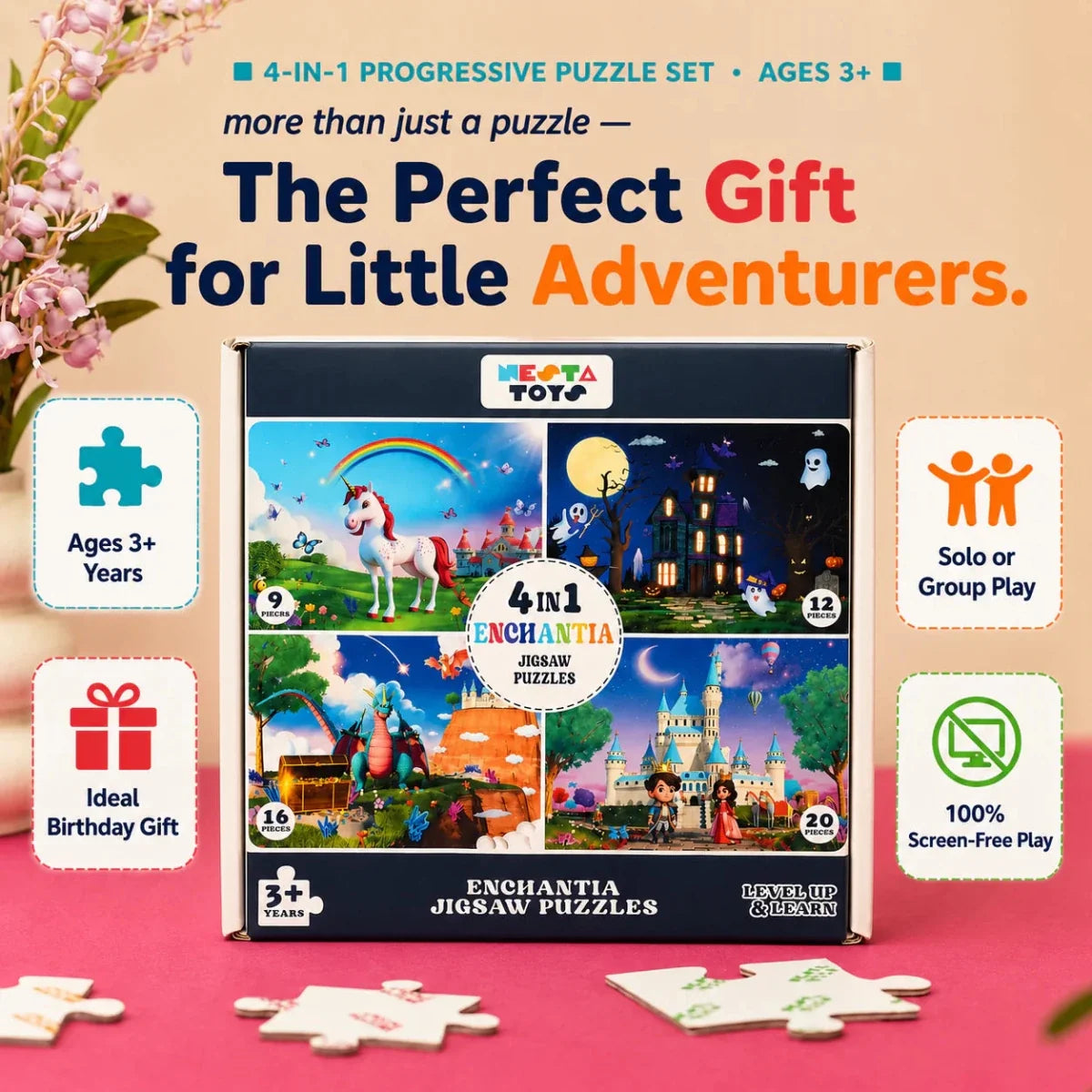 Enchantia - 4 in 1 Level Up & Learn Jigsaw Puzzle (9 Pcs - 20 Pcs)