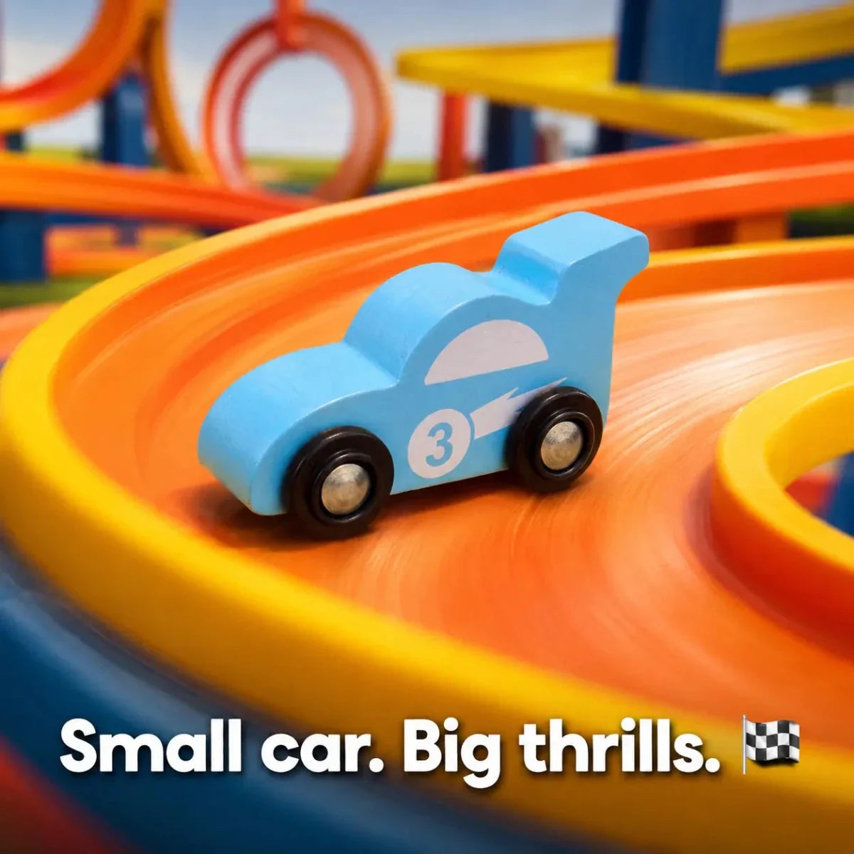Wooden Car (3 Pcs) - Sky Blue, Yellow, Red
