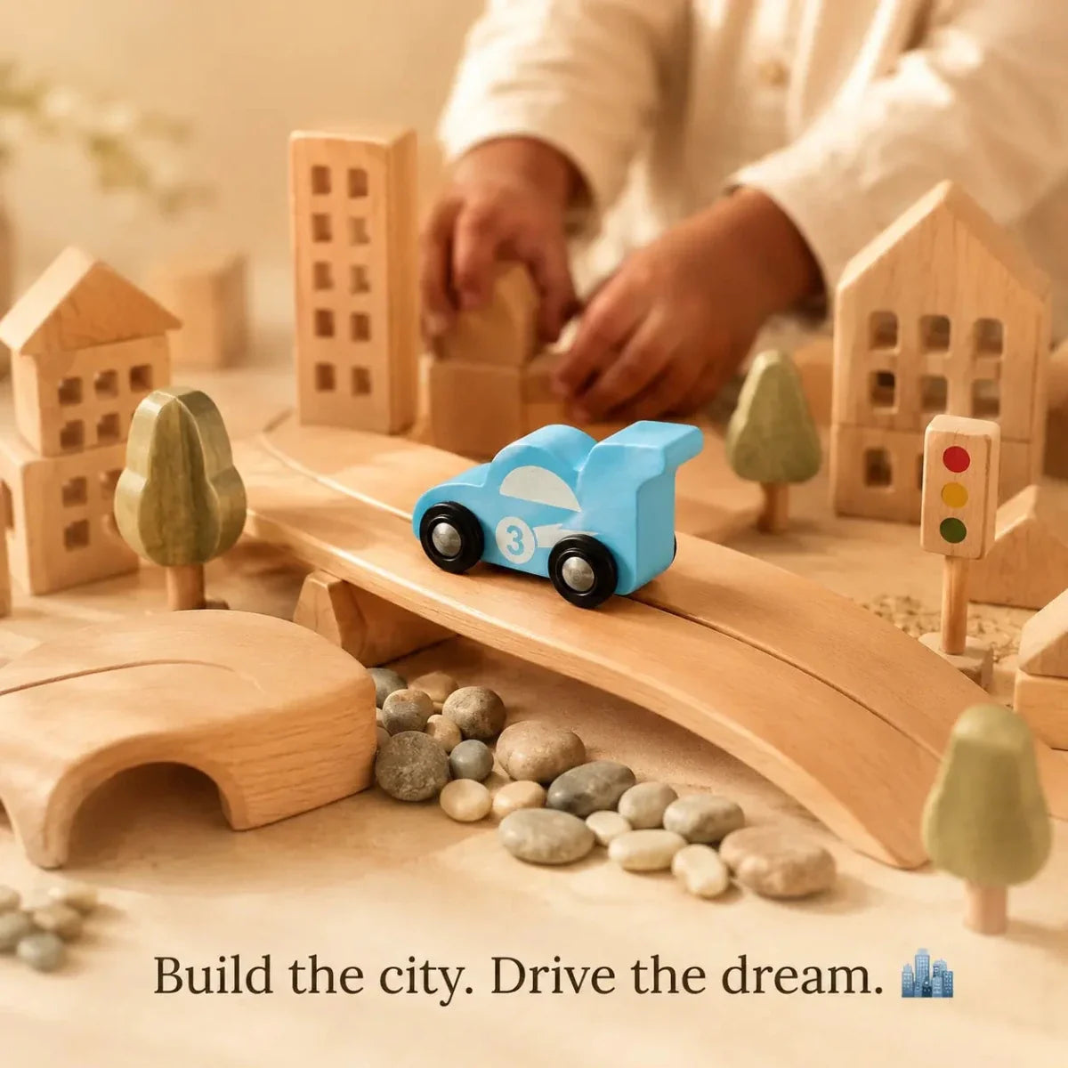 Wooden Car (3 Pcs) - Sky Blue, Yellow, Red