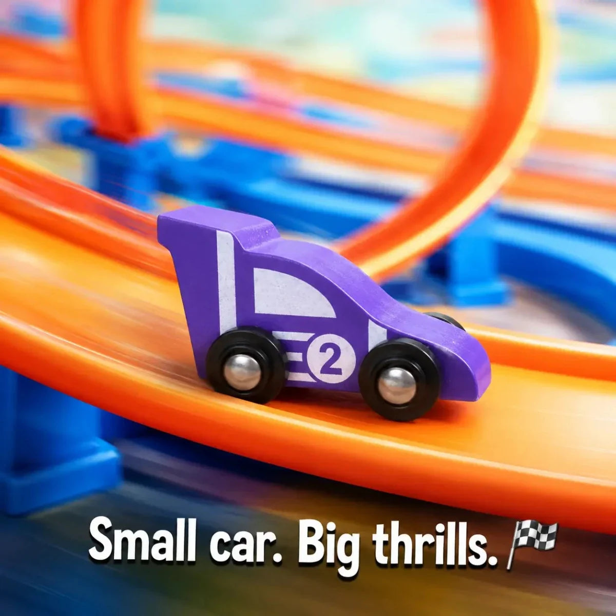 Wooden Car (3 Pcs) - Green, Orange, Purple