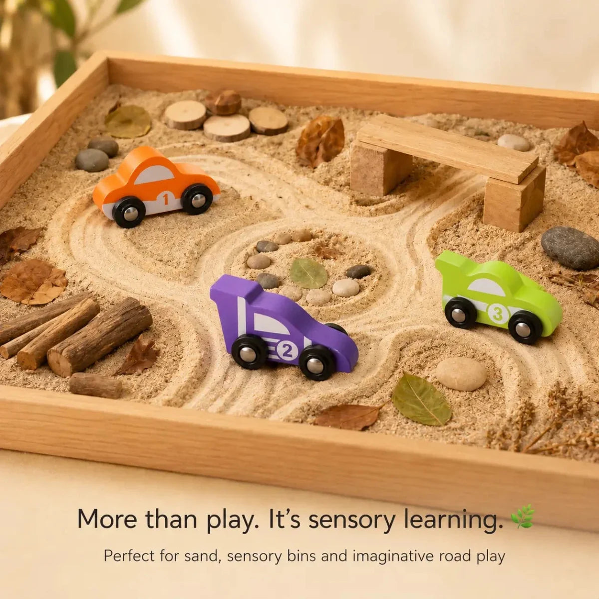 Wooden Car (3 Pcs) - Green, Orange, Purple