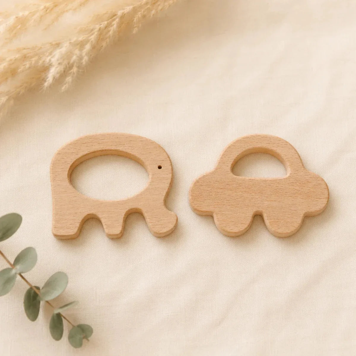 Wooden Car & Elephant Teether Set | Beech Wood Teether