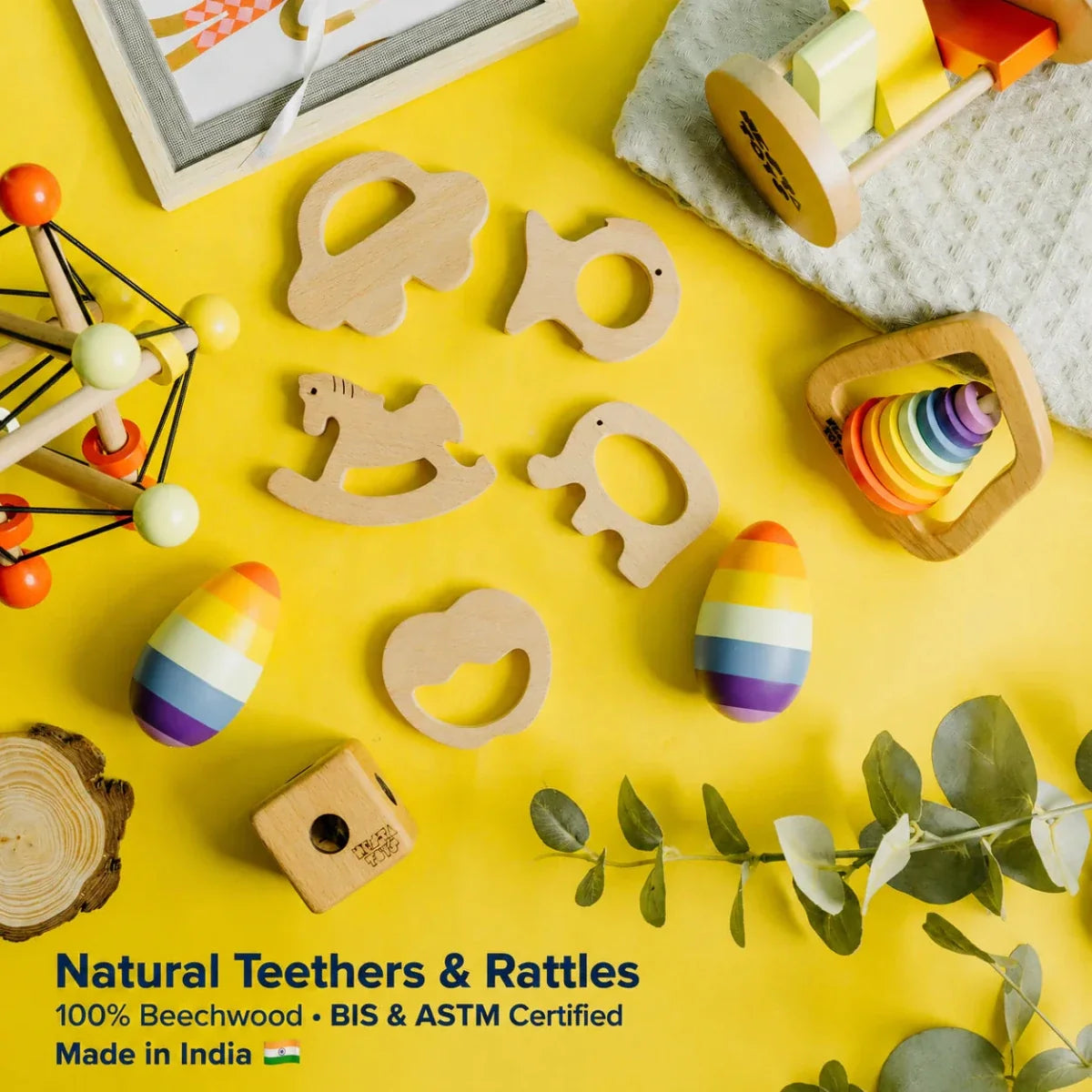 Wooden Car & Elephant Teether Set | Beech Wood Teether
