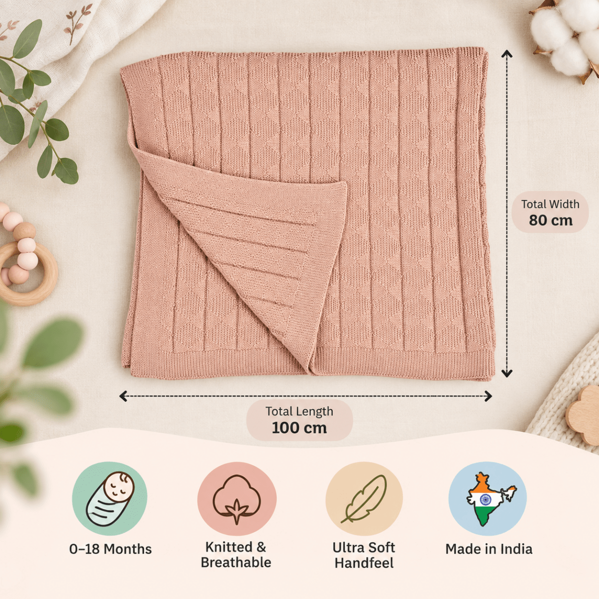 Knitted Cotton Baby Swaddle (80x100 cm) | Perfect for Baby’s Comfort