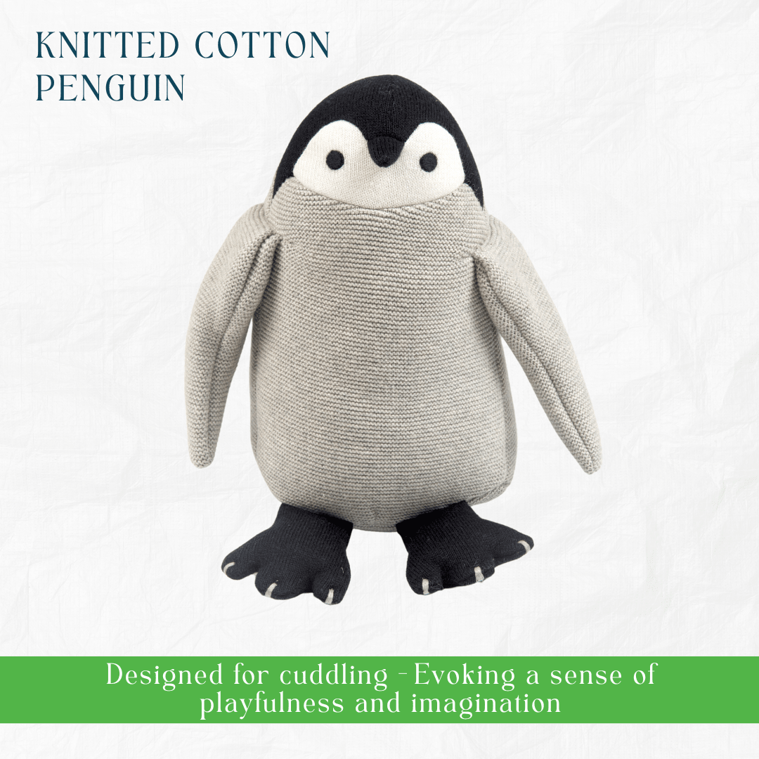 Newborn Gift Set – Swaddle, Penguin Plush Toy & Wooden Teethers