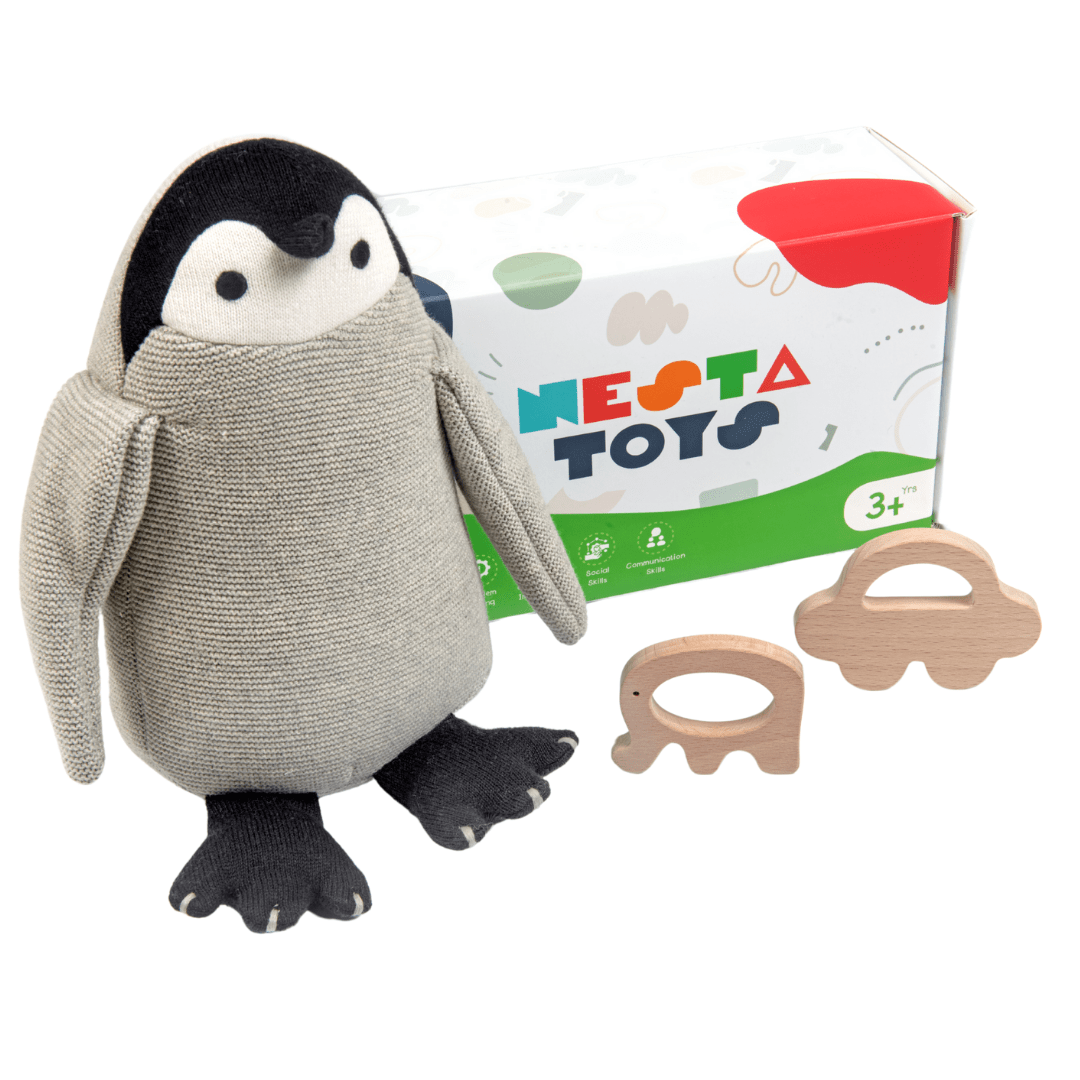 Newborn Gift Set - Penguin Plush Toy & Wooden Teethers
