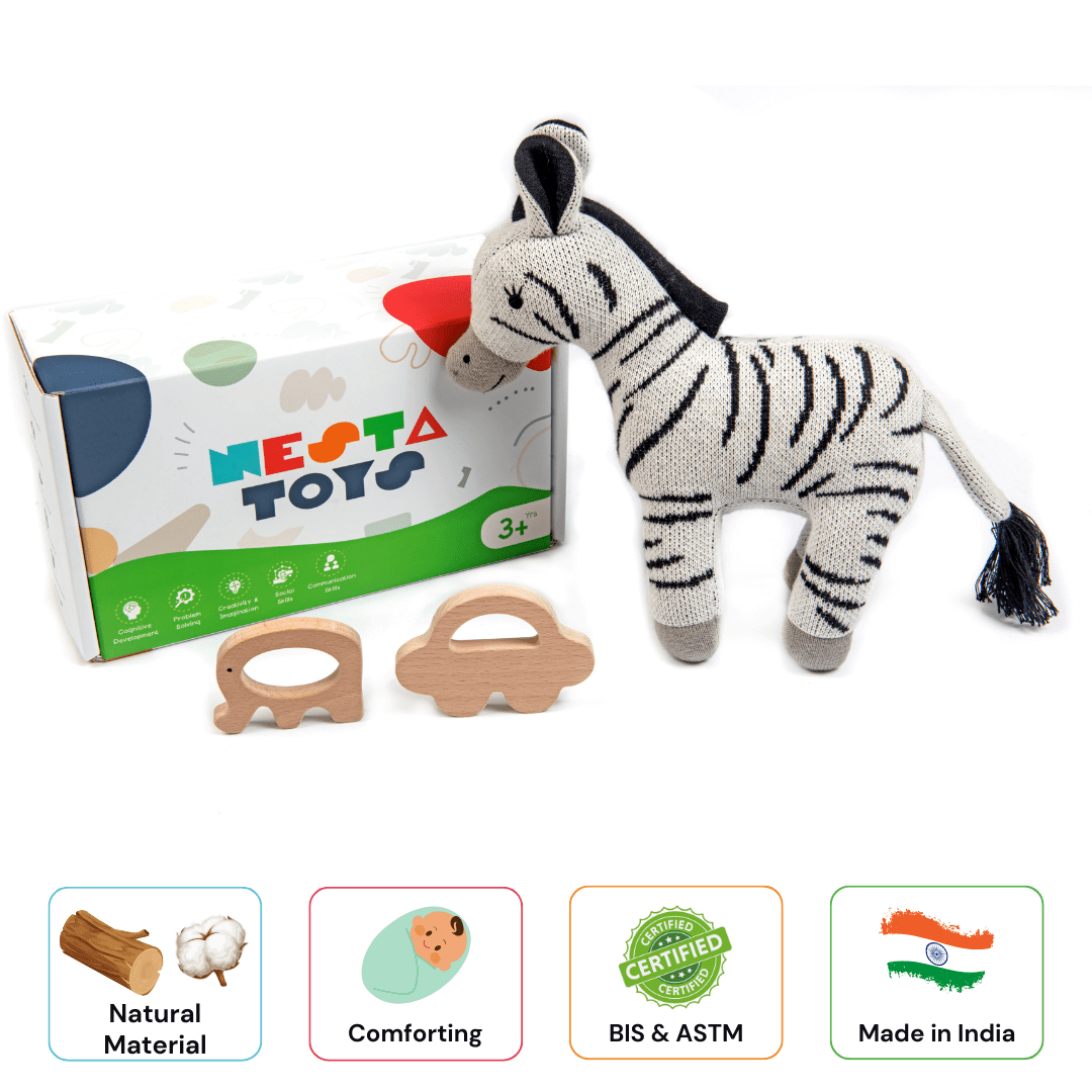 Newborn Gift Set - Zippy the Zebra, Wooden Elephant & Car Teether