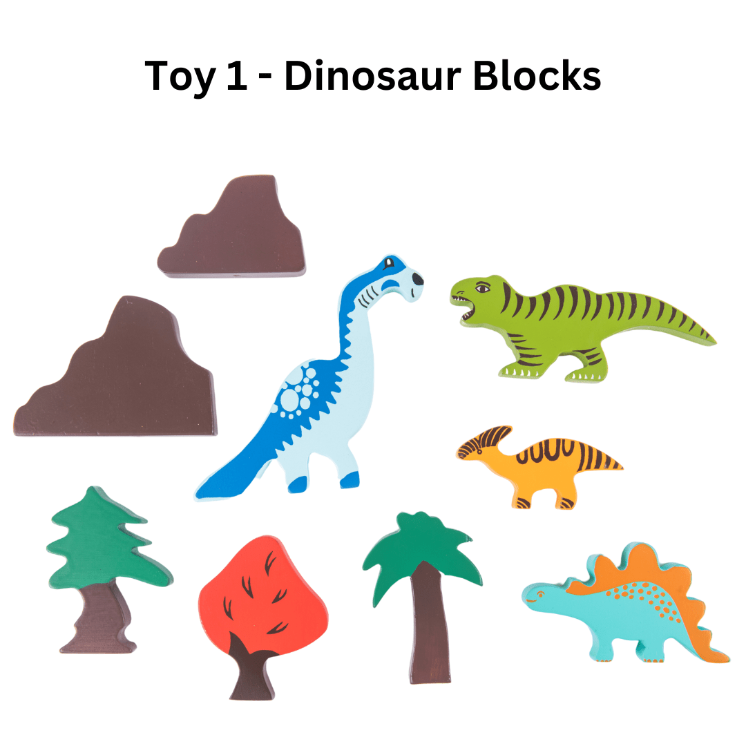 Wooden Dinosaur Blocks, Egg Shaker Rattle & Teether (6+ Months)
