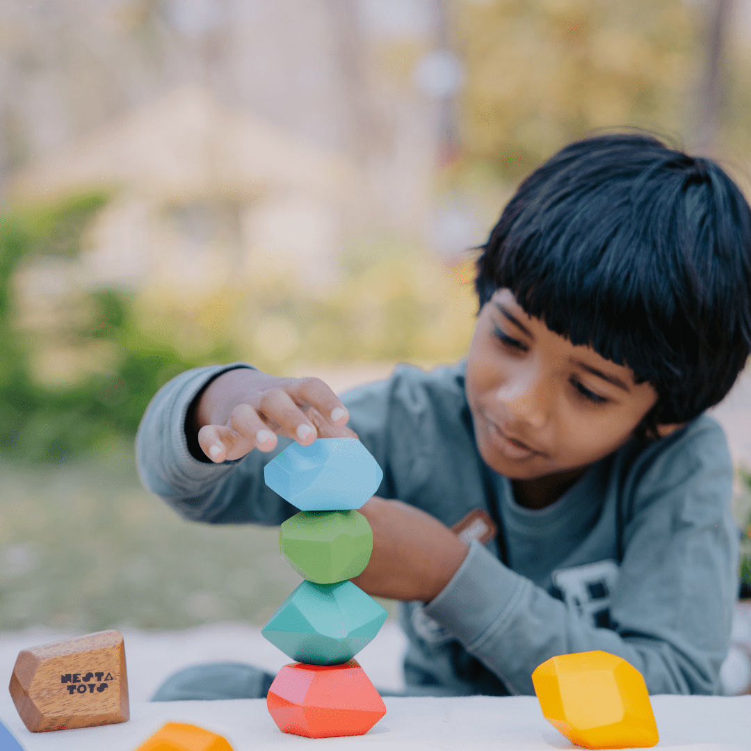 Wooden Stone Balancing Blocks | Rainbow Stacking Sensory Toy (8 Pcs)