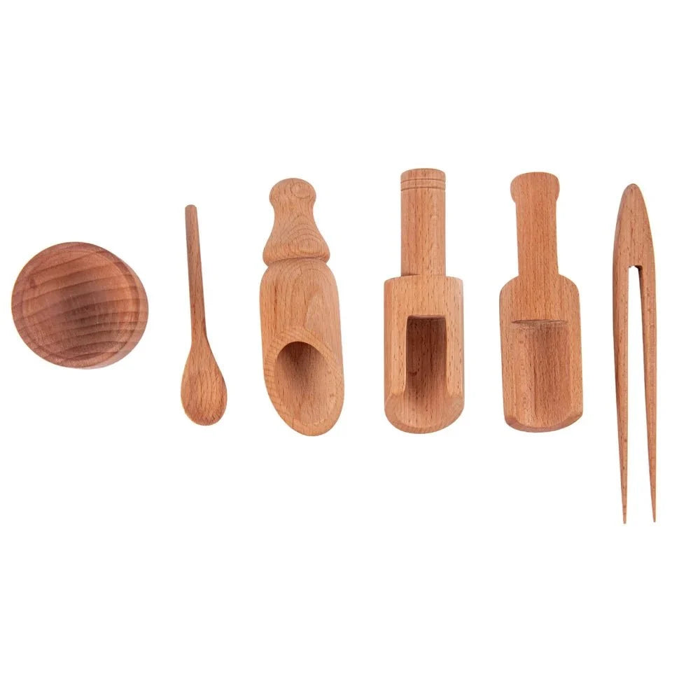 Wooden Sensory Bin Tools for Kids (6 Pcs) - Free Gift