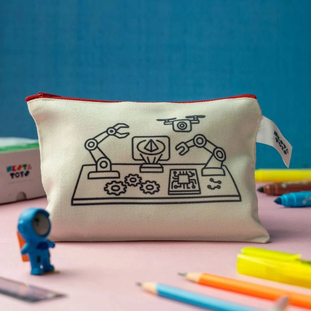 DIY Coloring Cotton Pouch for Kids (Set of 4) – Robots and Future Tech