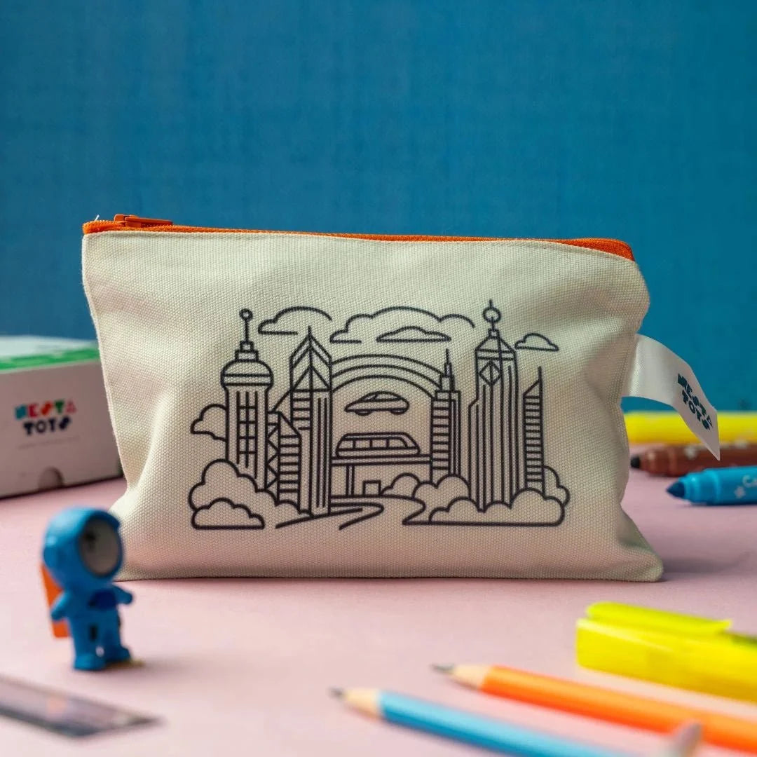 DIY Coloring Cotton Pouch for Kids (Set of 4) – Robots and Future Tech