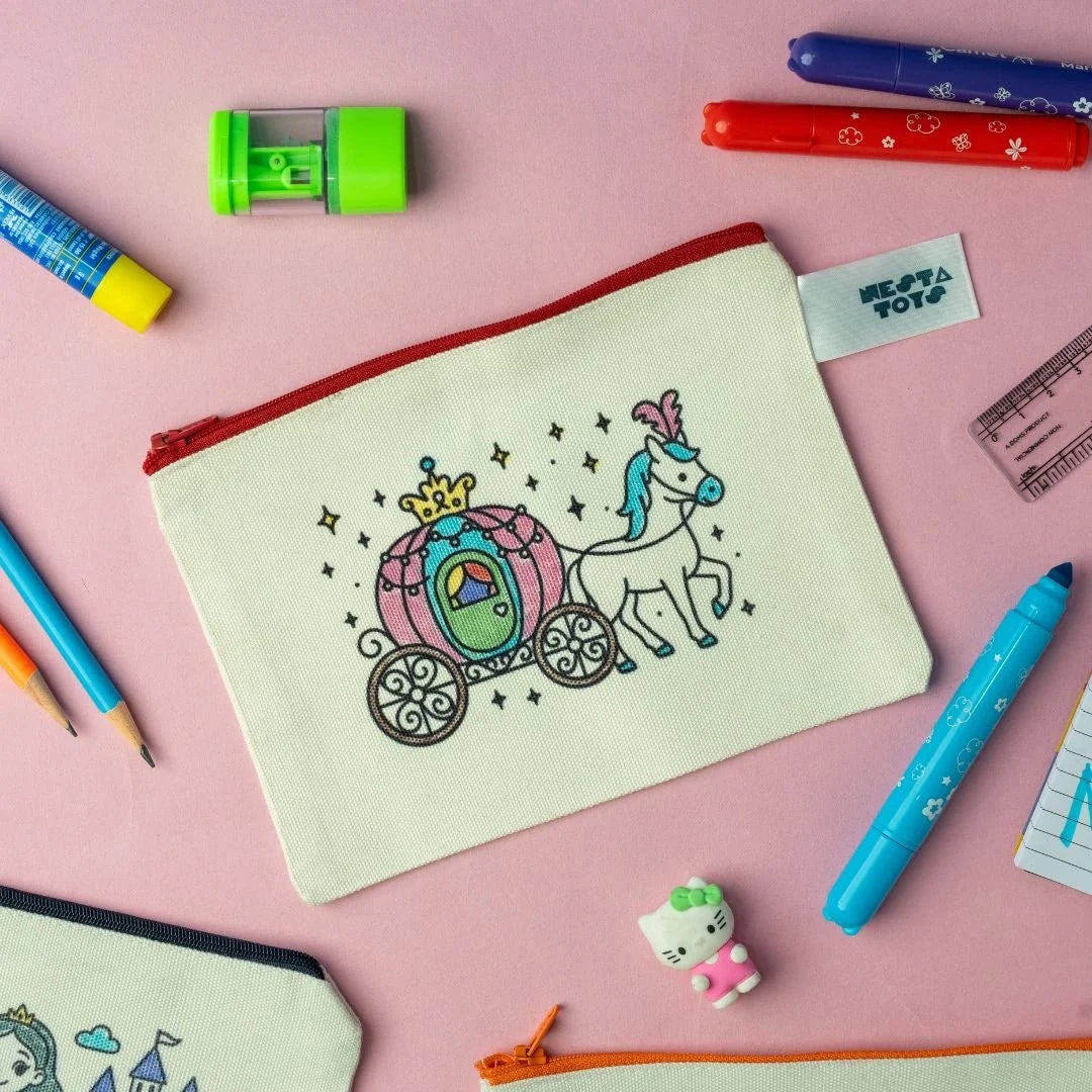 DIY Coloring Cotton Pouch for Kids (Set of 4) – Princess Theme