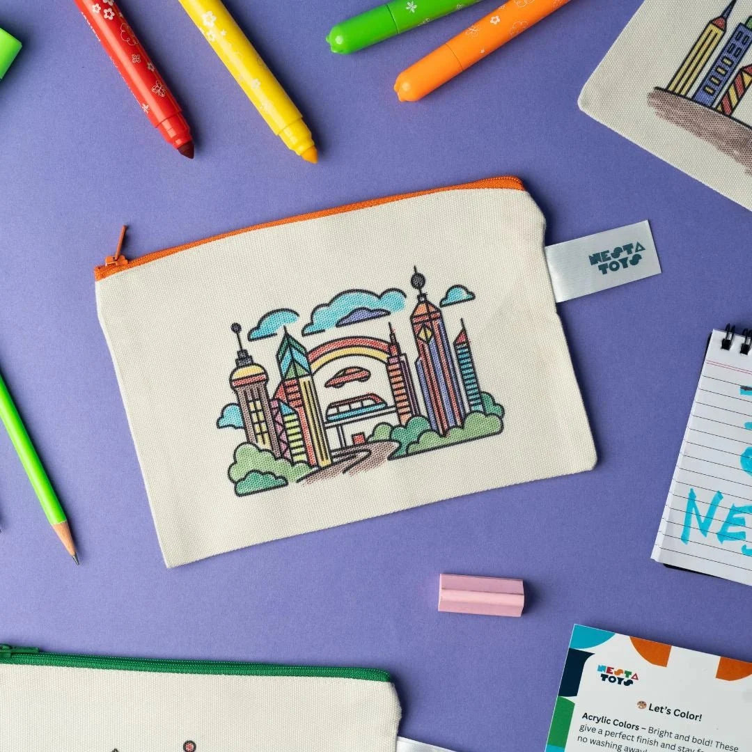 DIY Coloring Cotton Pouch for Kids (Set of 4) – Robots and Future Tech