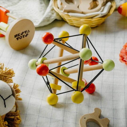 Skwish Wooden Baby Rattle | Teether Grasping Activity Toy