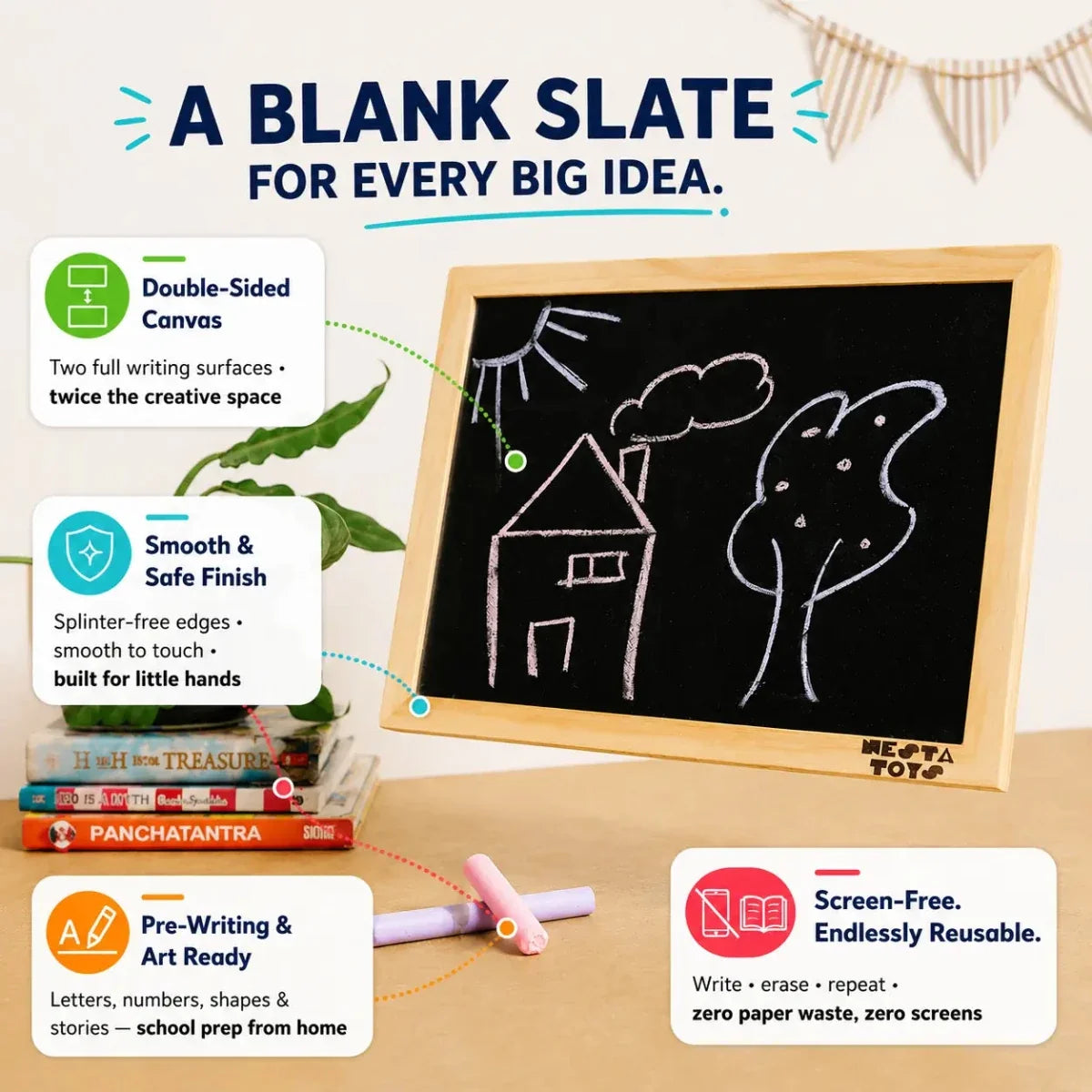 Double Sided Blackboard Slate | Pre-writing Toys for Kids