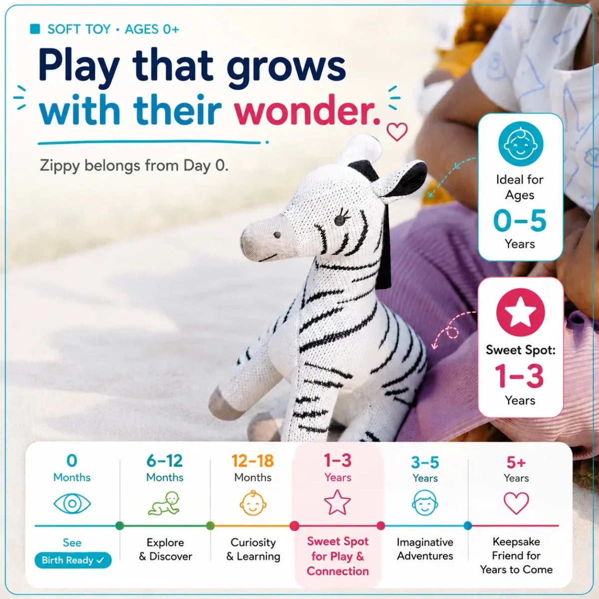 Zippy the Zebra - Knitted Cotton Animal Plush Toy for Kids