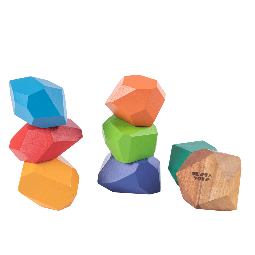 Wooden Stone Balancing Blocks |  Rainbow Stacking Sensory Toy (8 Pcs)