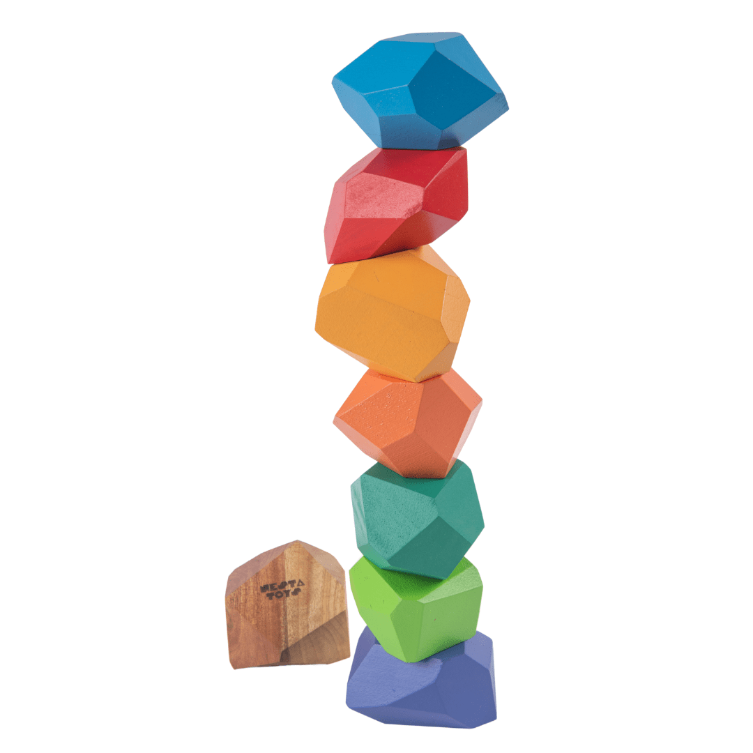 Wooden Stone Balancing Blocks |  Rainbow Stacking Sensory Toy (8 Pcs)