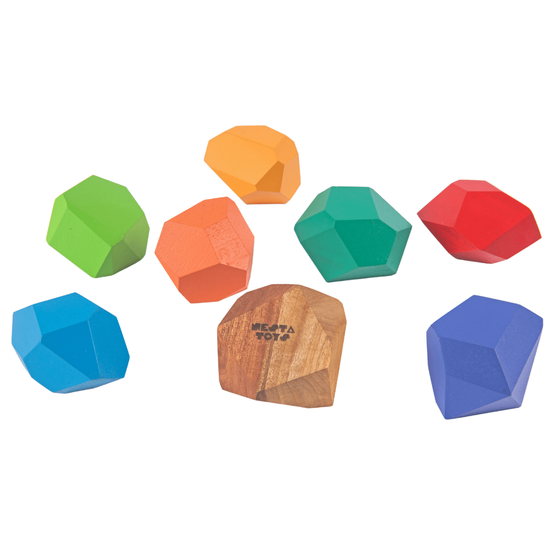 Wooden Stone Balancing Blocks |  Rainbow Stacking Sensory Toy (8 Pcs)