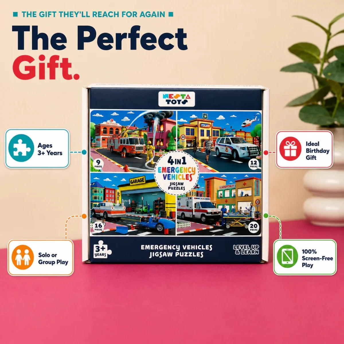 4 in 1 Jigsaw Puzzle - Emergency Vehicles (9 Pcs - 20 Pcs)