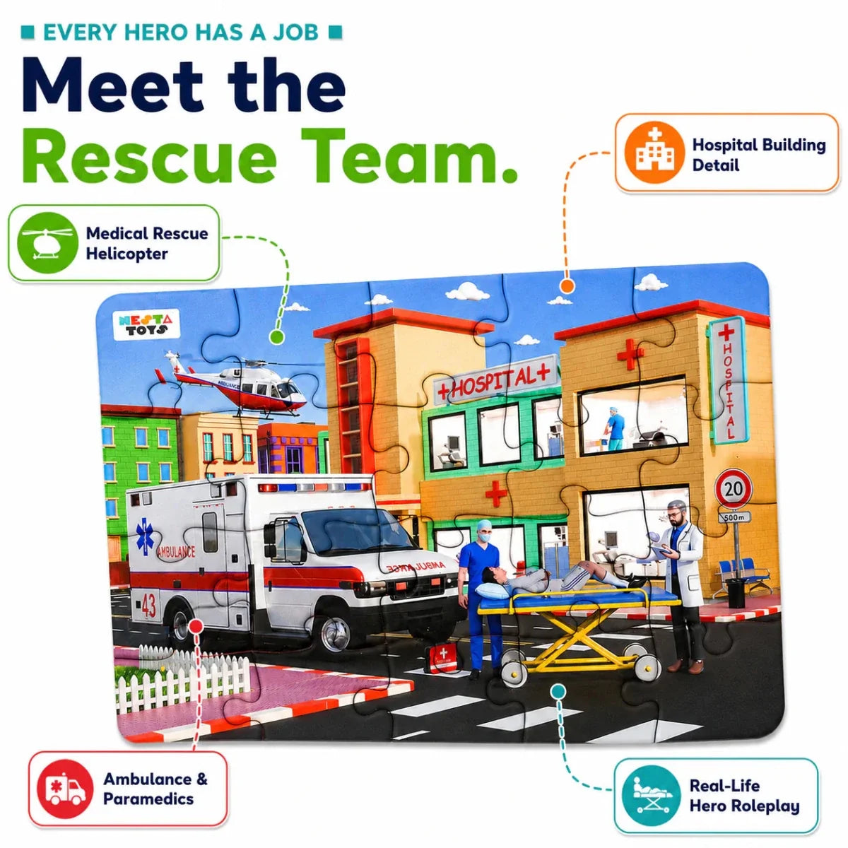 4 in 1 Jigsaw Puzzle - Emergency Vehicles (9 Pcs - 20 Pcs)