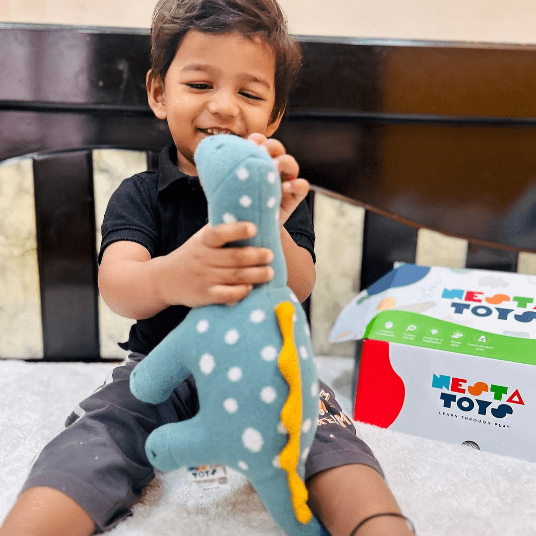 Dippy the Dino | Knitted Cotton Animal Plush Toy for Kids