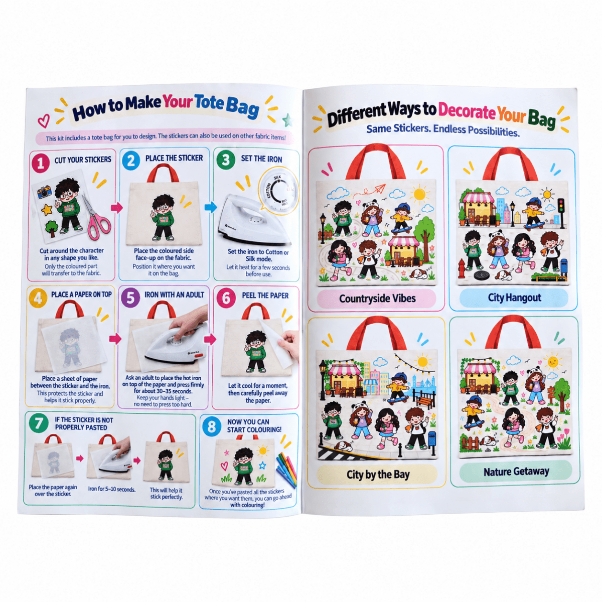 DIY Doodle Tote Bag for Kids - Iron-On Sticker Craft Kit