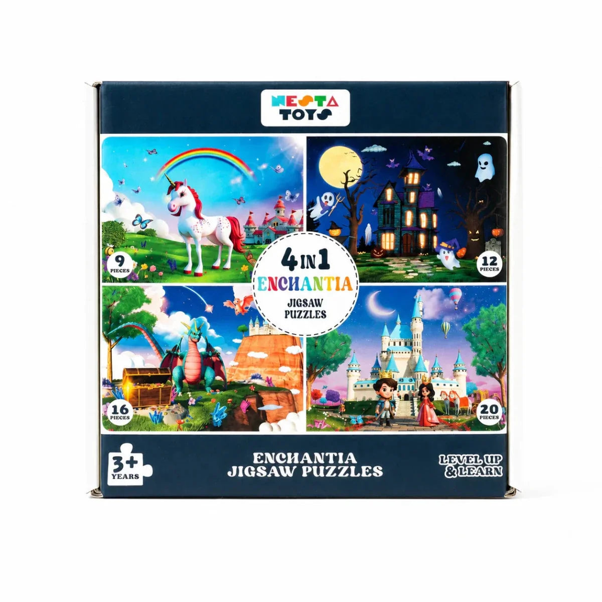 Enchantia - 4 in 1 Level Up & Learn Jigsaw Puzzle (9 Pcs - 20 Pcs) - Free Gift