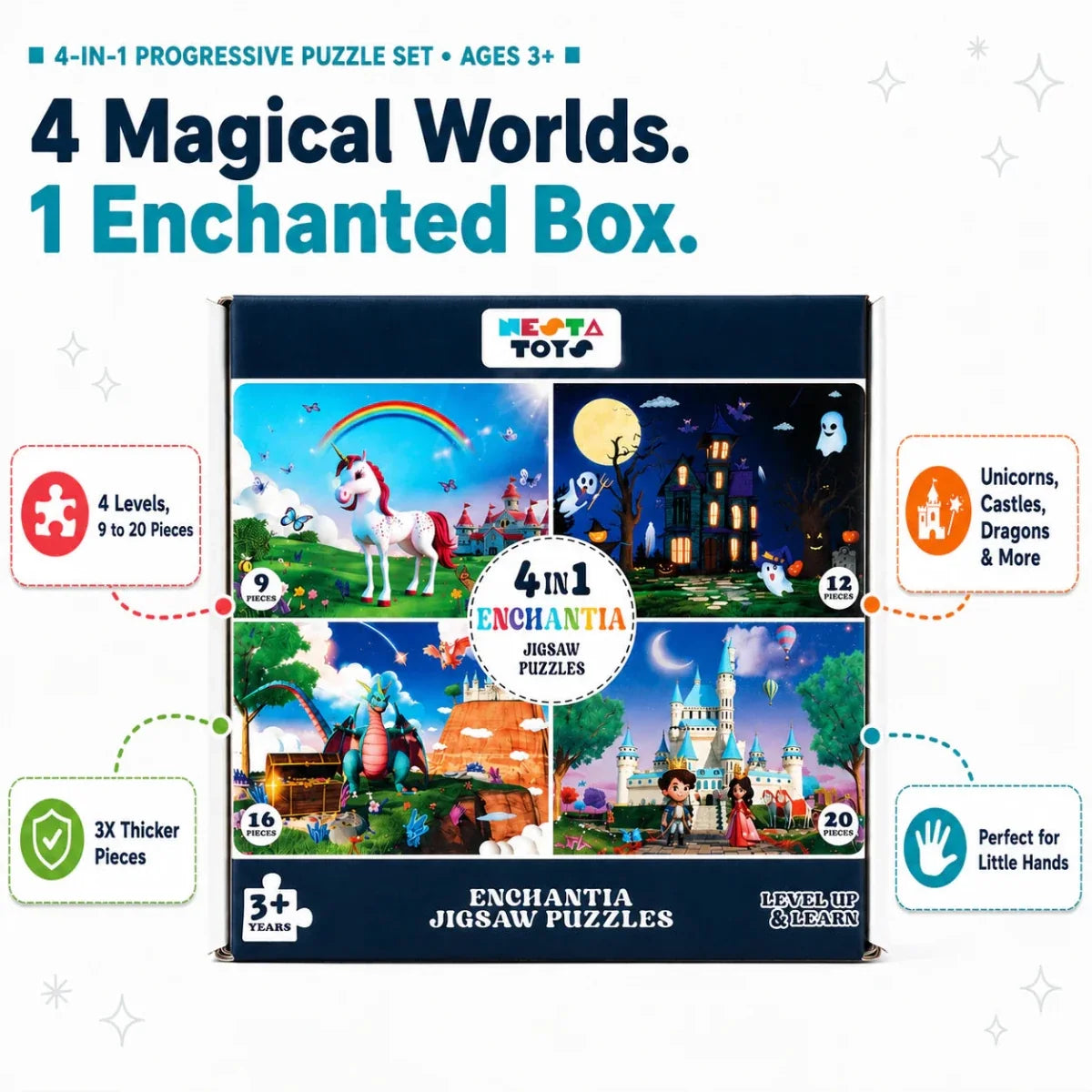 Enchantia - 4 in 1 Level Up & Learn Jigsaw Puzzle (9 Pcs - 20 Pcs)