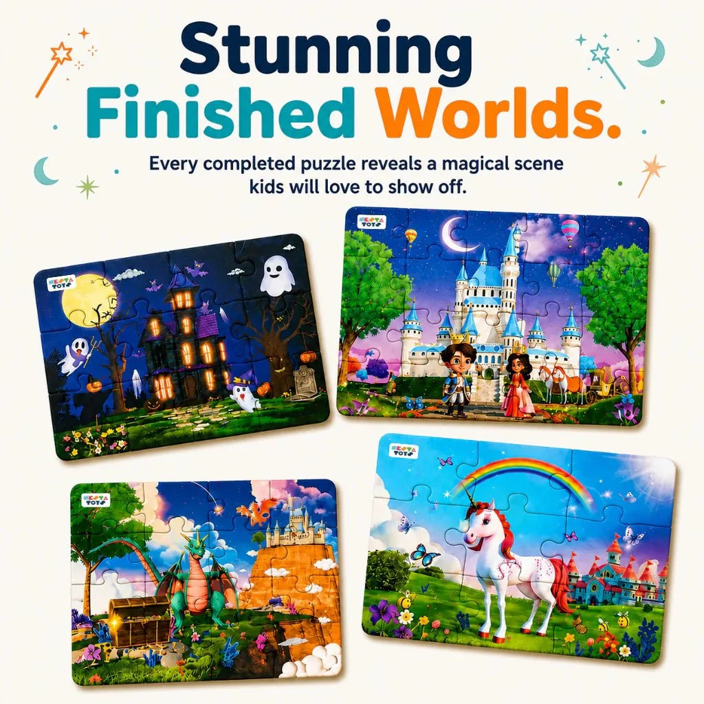 Enchantia - 4 in 1 Level Up & Learn Jigsaw Puzzle (9 Pcs - 20 Pcs) - Free Gift