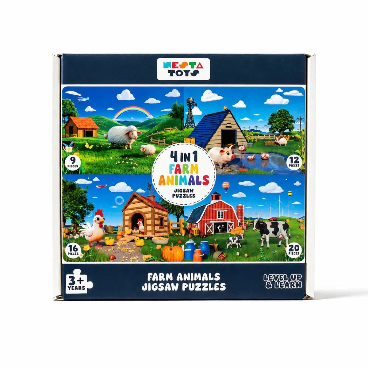 Farm Animals - 4 in 1 Level Up & Learn Jigsaw Puzzle (9 Pcs - 20 Pcs)
