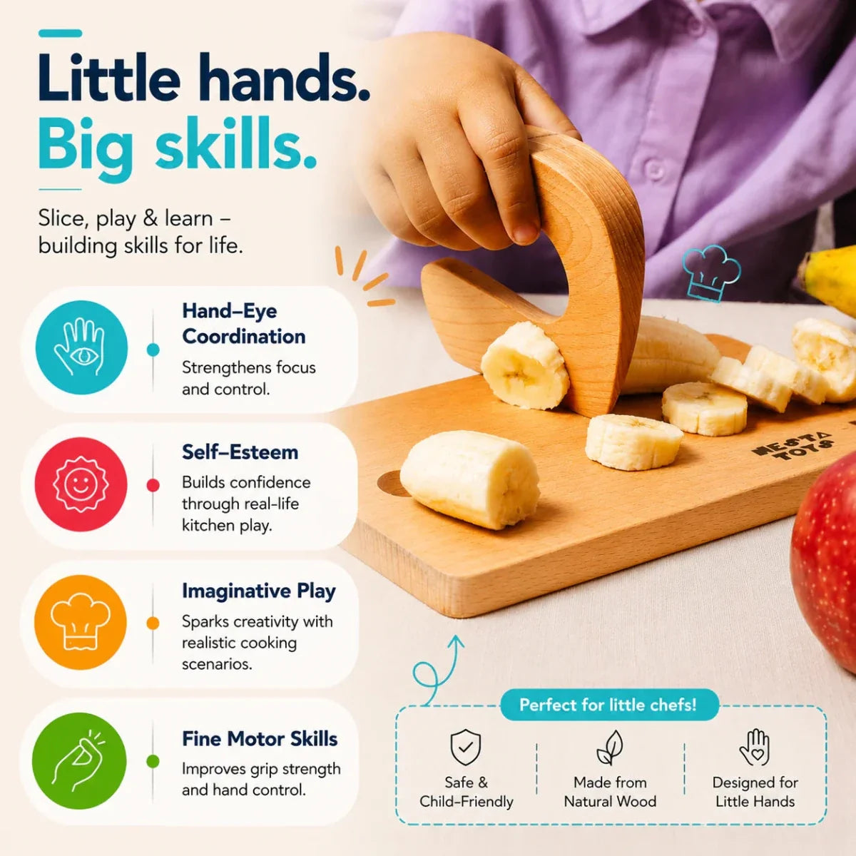 Montessori Chopping Board & Knife | Safe Cutting Tool for Kids