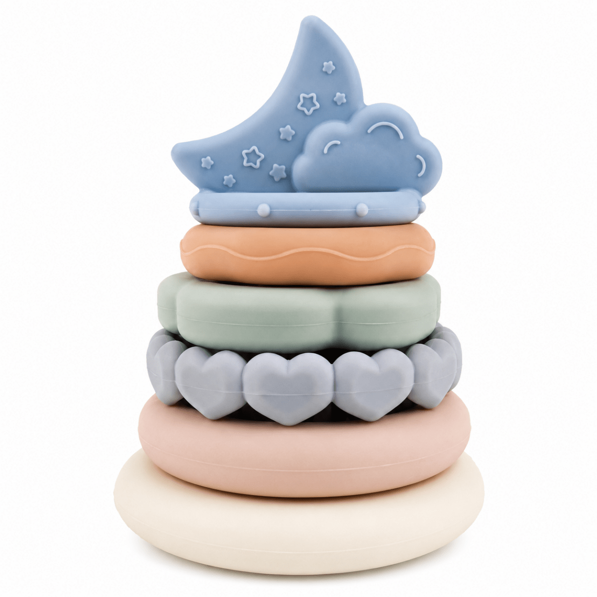 Silicone Baby Stacking Rings with Moon & Cloud | BPA-Free Montessori Teething Toy for Babies 6+ Months