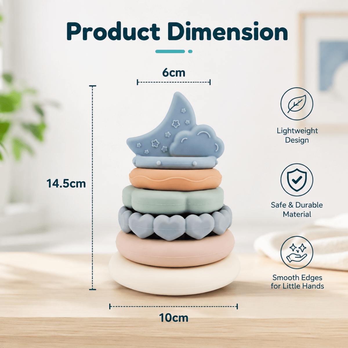 Silicone Baby Stacking Rings with Moon & Cloud | BPA-Free Montessori Teething Toy for Babies 6+ Months
