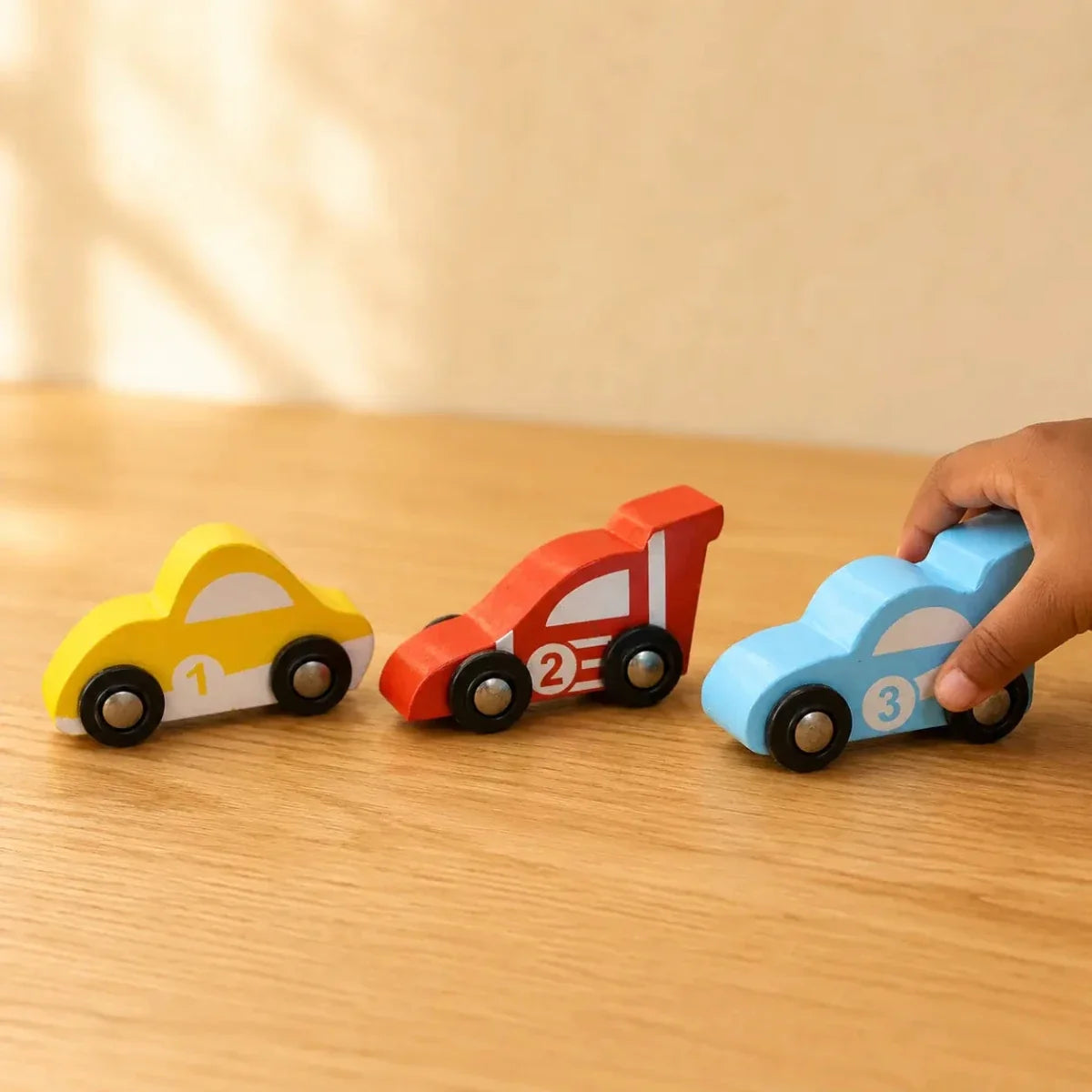 Wooden Car (3 Pcs) - Sky Blue, Yellow, Red