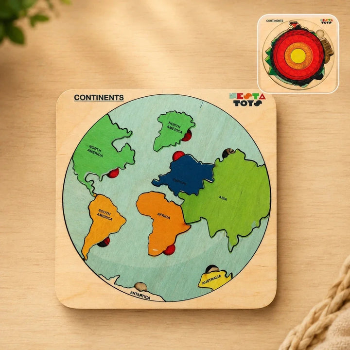 NESTA TOYS - World Map with Continents & Earth Core | Geography Puzzles for Kids | Montessori Wooden Puzzle