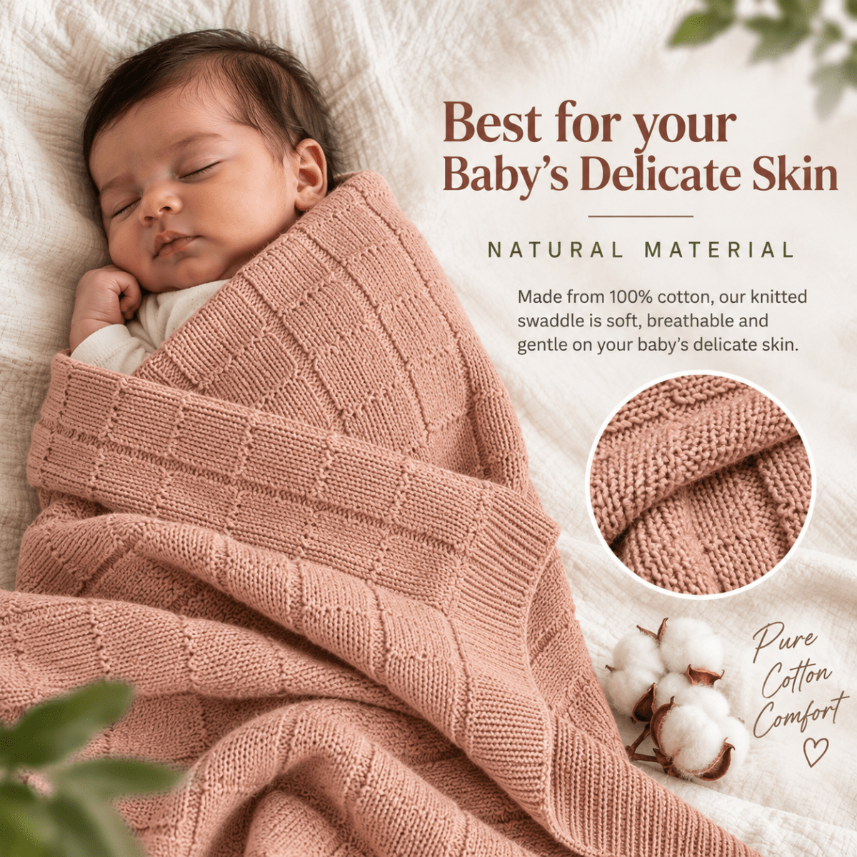 Knitted Cotton Baby Swaddle (80x100 cm) | Perfect for Baby’s Comfort