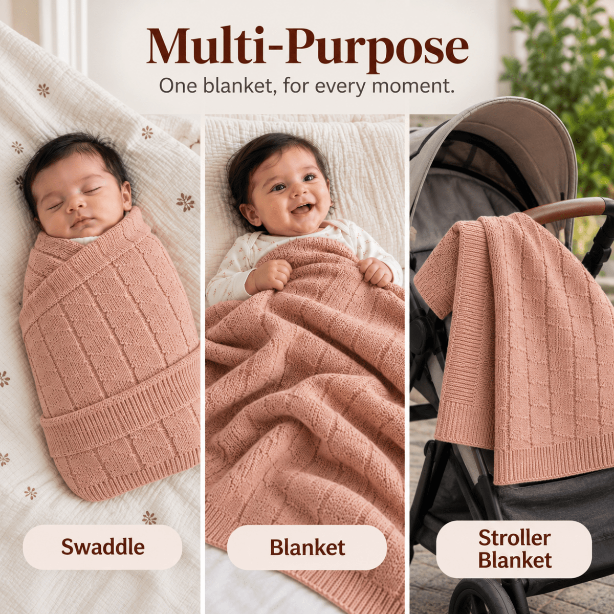 Knitted Cotton Baby Swaddle (80x100 cm) | Perfect for Baby’s Comfort