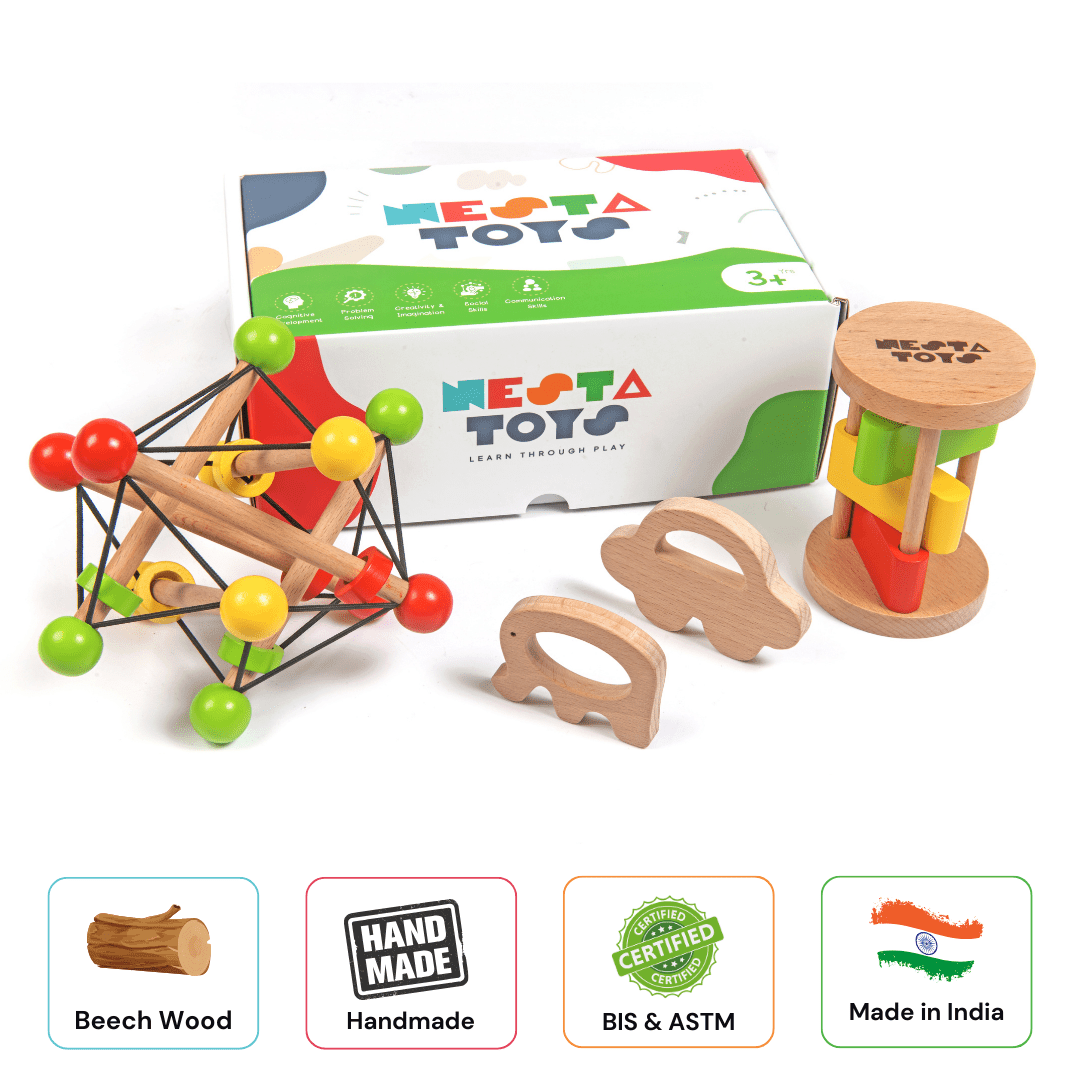 Newborn Gift Set – Skwish Rattle, Clacker Rattle & Wooden Teethers