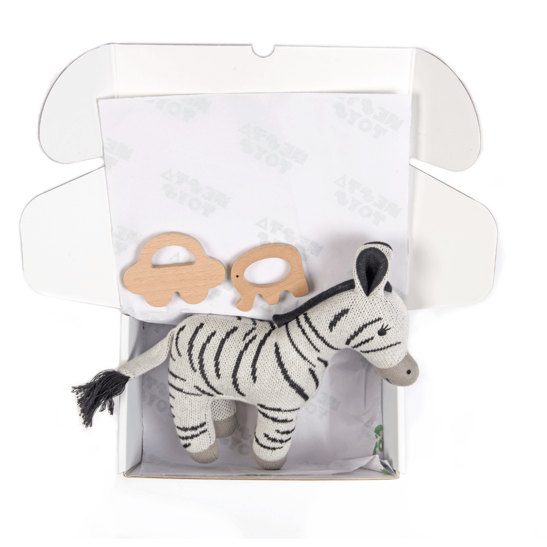 Newborn Gift Set - Zippy the Zebra, Wooden Elephant & Car Teether