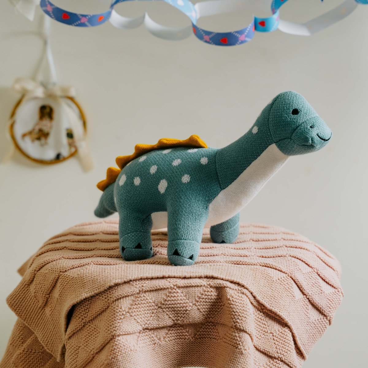 Dippy the Dino | Knitted Cotton Animal Plush Toy for Kids