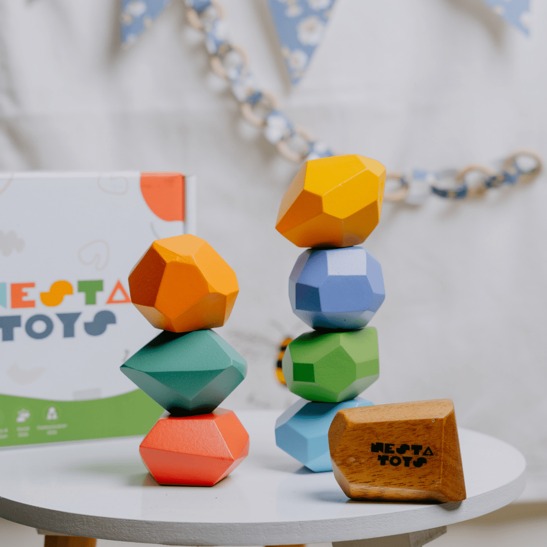 Wooden Stone Balancing Blocks |  Rainbow Stacking Sensory Toy (8 Pcs)