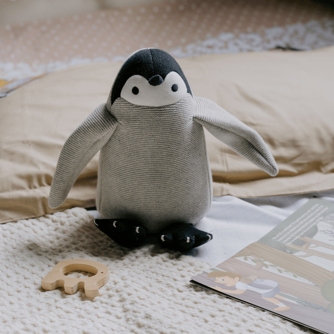 Newborn Gift Set - Penguin Plush Toy &  Wooden Teethers