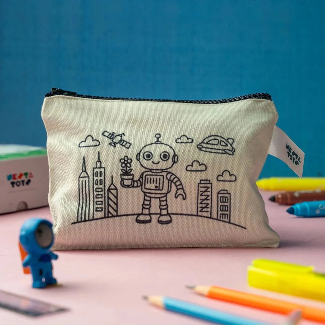 DIY Coloring Cotton Pouch for Kids (Set of 4) – Robots and Future Tech
