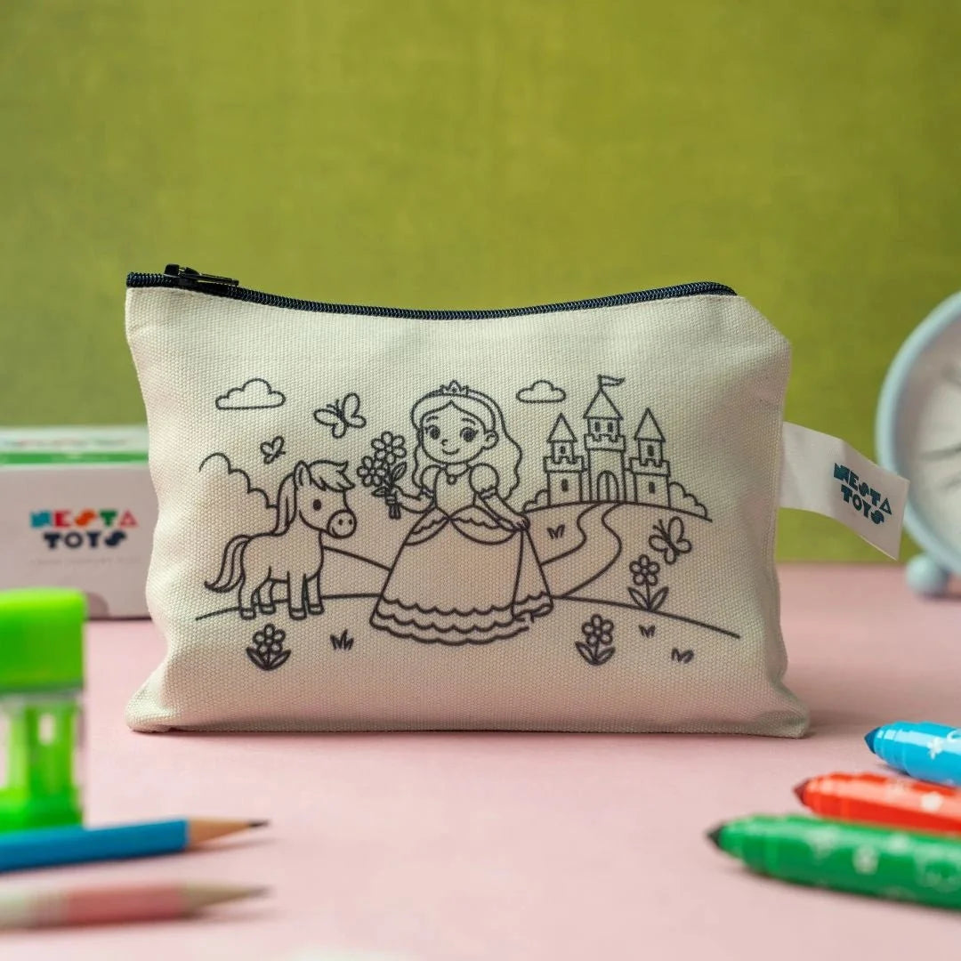 DIY Coloring Cotton Pouch for Kids  (Set of 4) – Princess Theme