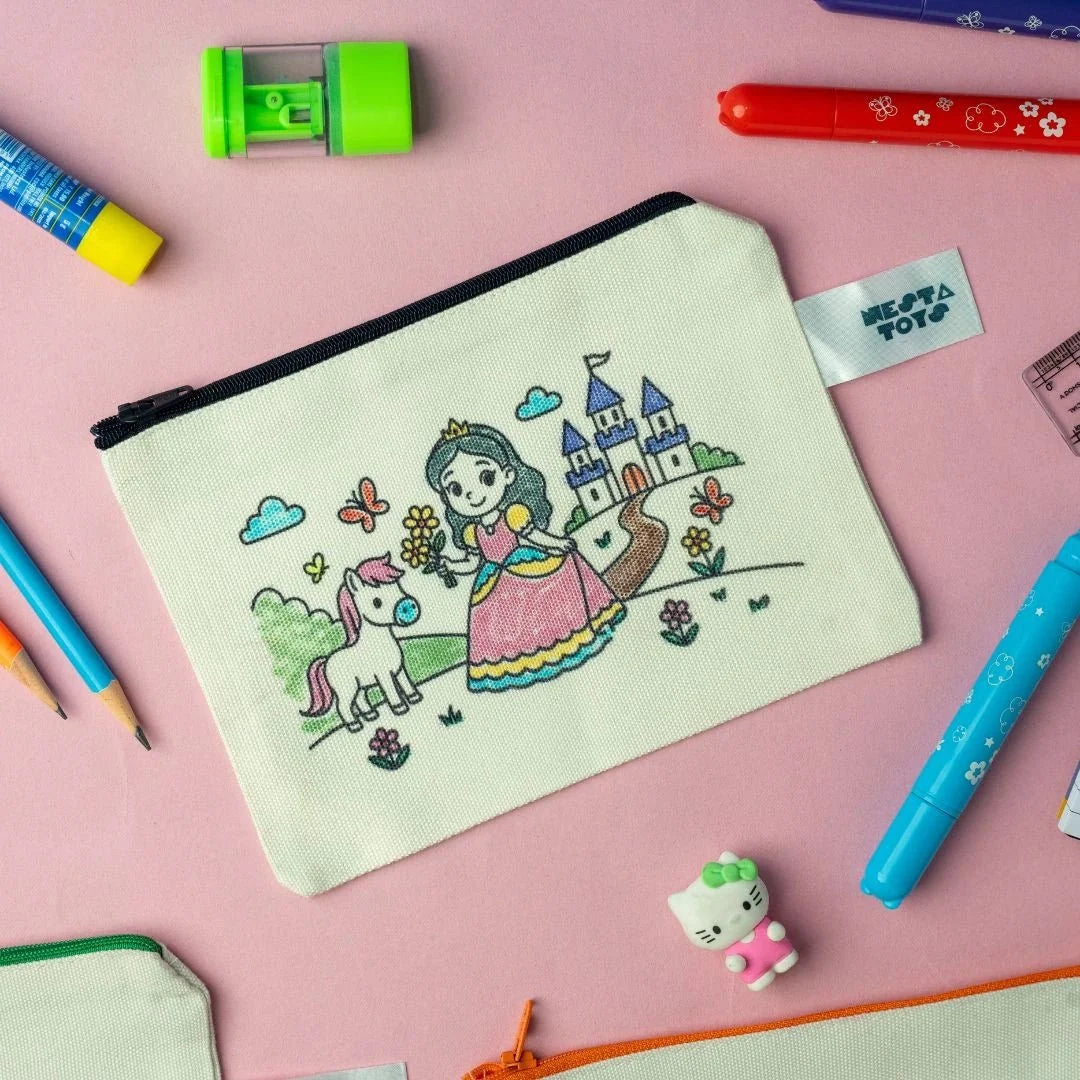DIY Coloring Cotton Pouch for Kids  (Set of 4) – Princess Theme